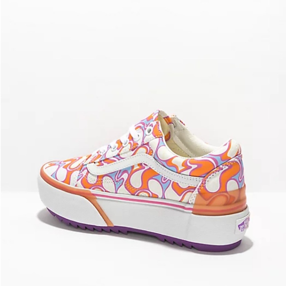 Vans Old Skool Stacked UV Peace Orange & White Platform Shoes - Picture 2 of 13